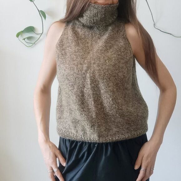 Vintage Turtleneck Wool Cowl Neck Sweater Vest 90s Handmade Academia Gorpcore - Picture 2 of 4